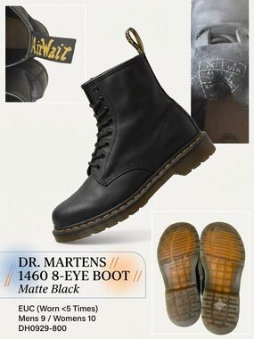 Dr Martens 1460 Black Leather 8 Eye Boots Mens 9 Womens 10 AirWair Combat